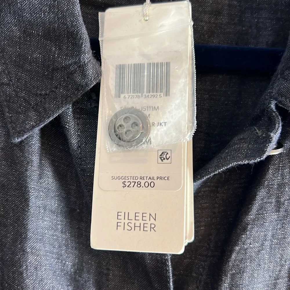 Eileen Fisher denim classic CLR Jacket size M washed organic linen Délavé - Picture 6 of 8